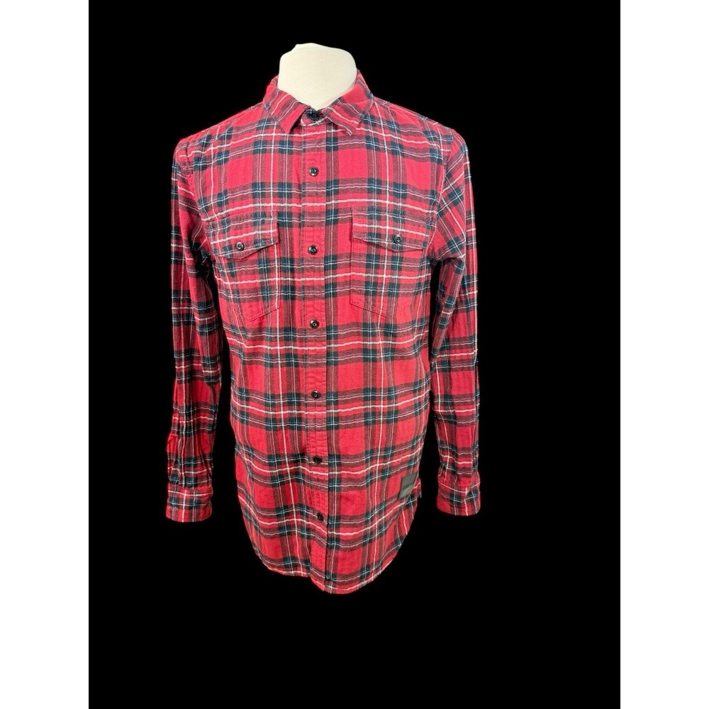 Men's L Been Trill Long Sleeve Red Plaid Flannel Shirt Chest‎ Pockets Preowned
